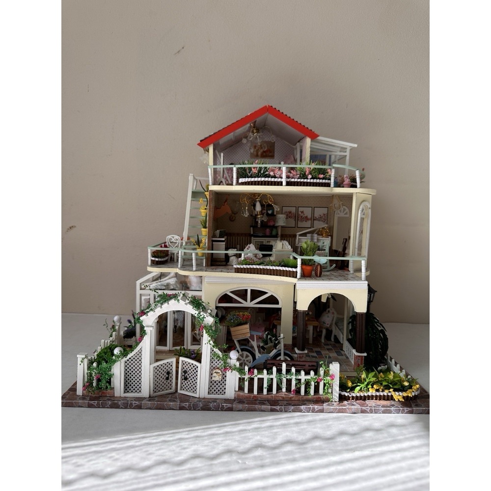 Built DIY Miniature Dollhouse Countryside Estate 3-Story Villa Model Light Up - Picture 2 of 16